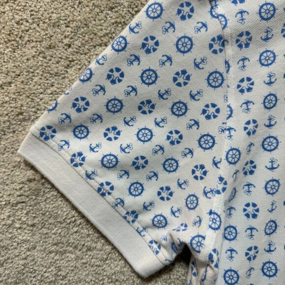 Brooks Brothers Performance Polo Shirt Mens L White Blue Nautical Print Slim Fit - Picture 3 of 11